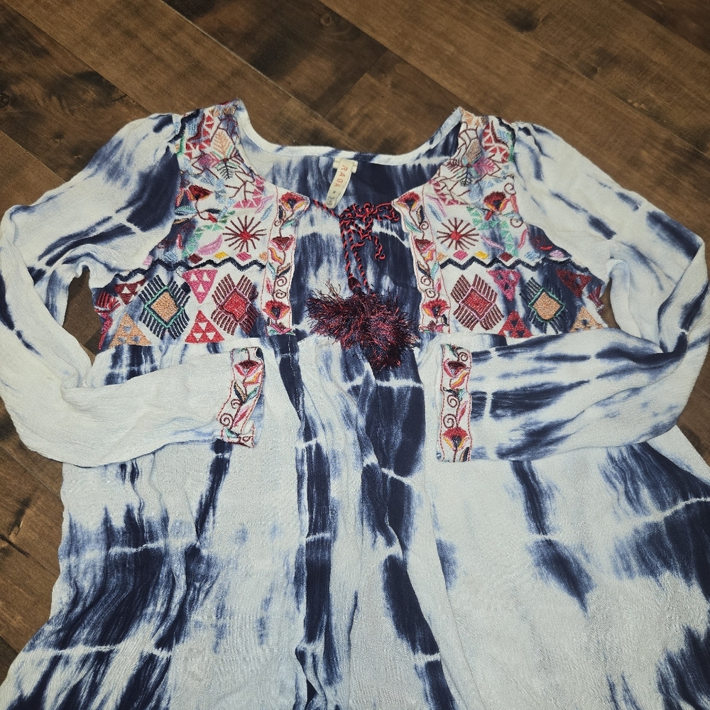 Raga Tie Dye Knit Cardigan [Size Small] Boho Embroidered